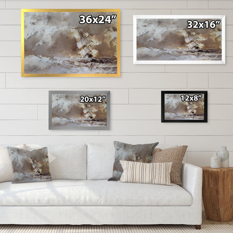 Vieux voilier sur bord de mer - décoration murale en toile nautique et côtière, Cadre noir, H 8 po x l 12 po x P 1 po