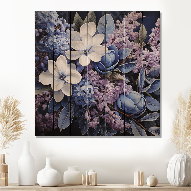 Blue Garden Of Lilacs I - Lilacs Wood Wall Art On Natural Pine Wood, 15" H x 15" W