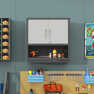 Metal Tool Storage Cabinet With Lock. For Garage, Warehouse, Office. , Low Maintenance Build Wall For With Locking Door And Shelf. Rust Corrosion Proof