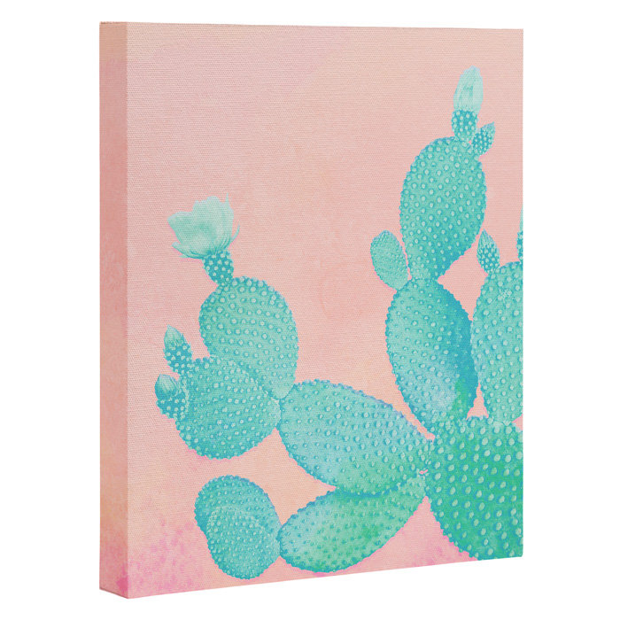 «Pastel Cactus», impression sur toile tendue, H 24 po x l 18 po x P 0,01 po, Cadre blanc altéré