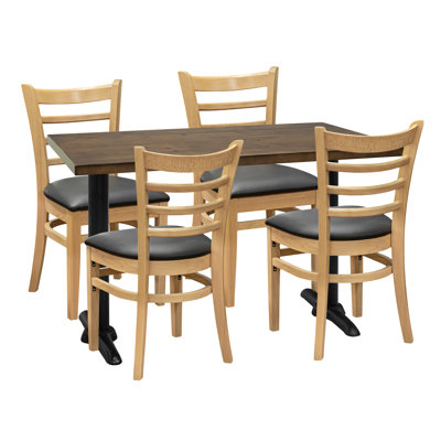 Ensemble de salle à manger pour 4 personnes - plateau gris avec chaise d'appoint à dossier échelle