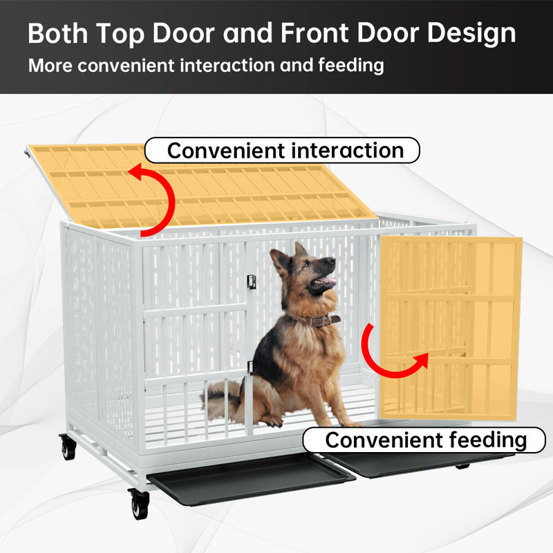 Extra Large White Rolling Metal Dog Crate with Wheels