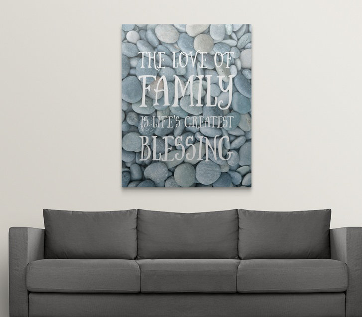 « family bénédiction-sentiments », art textuel, H 48 po x l 38 po x P 1,5 po, Toile