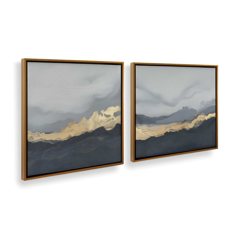Nimbus Drama, ensemble de 2 toiles encadrées, H 12,75 po x l 25,5 po x P 1,75 po, Cadre flottant or poli