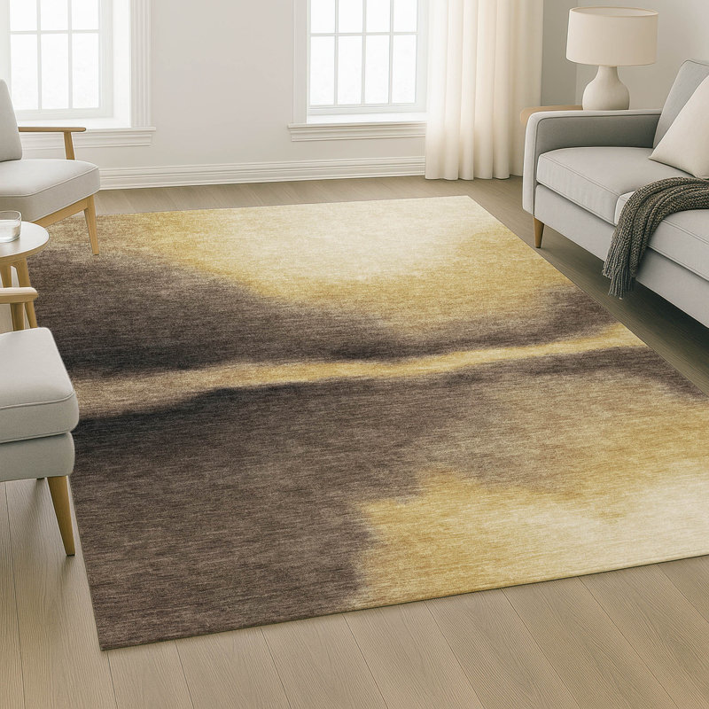 Premium Machine Washable Mayfield AMF2419 Abstract Rug, 10' x 14', Honey