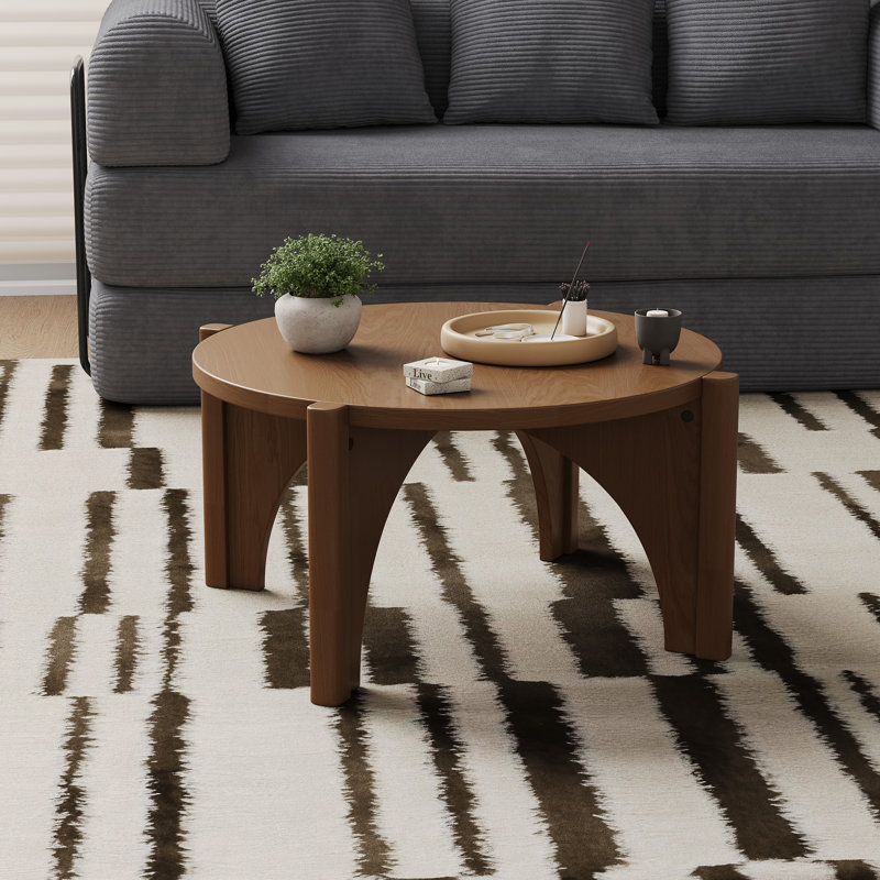 Table basse ronde en bois de 30 po de largeur avec pieds en arche, Noyer