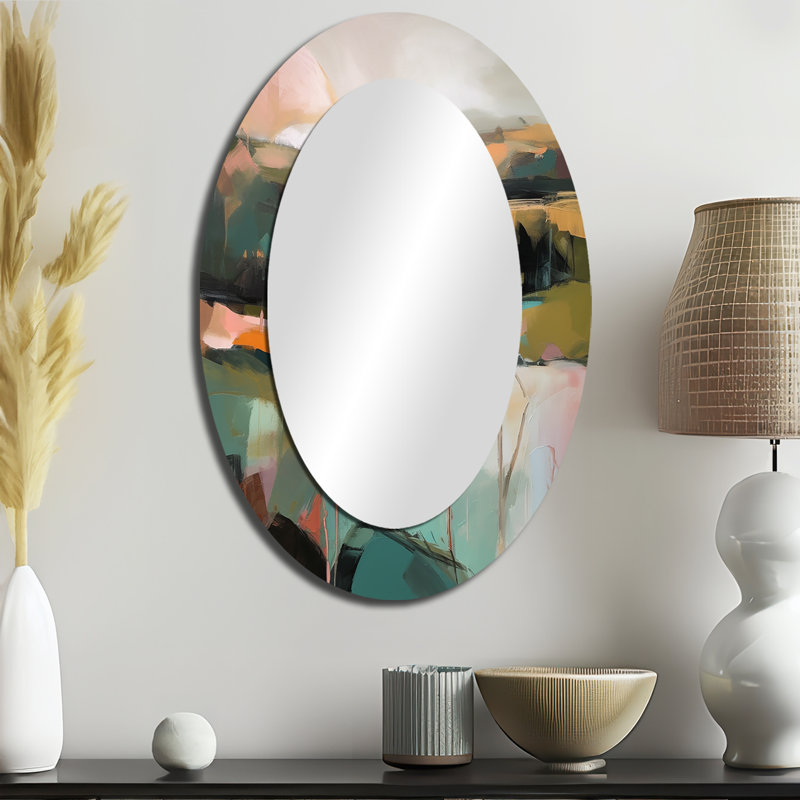 Miroir mural ovale vert et rose - Transcendant la réalité, 36 po x 24 po