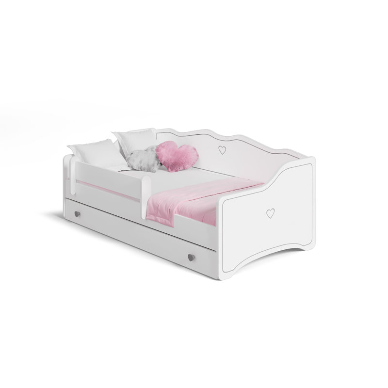 EMMA children's bed with drawer and rail, Cot Bed/Toddler (70 x 140cm), White/Grey