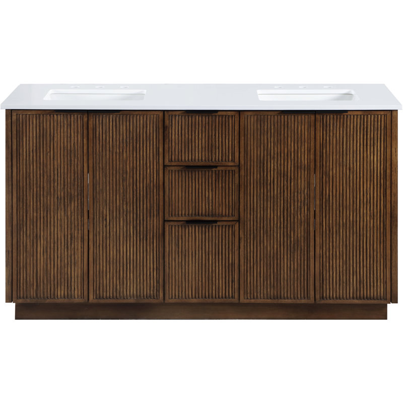 Meuble-lavabo en bois massif et brun 60 po Willard, Brun, 60"