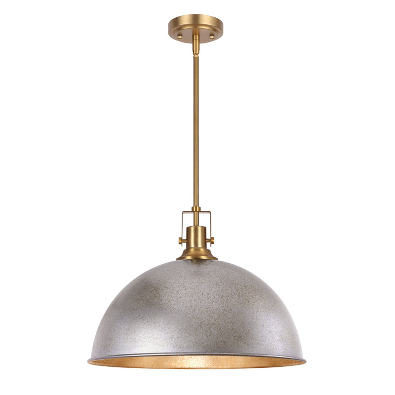 Lysander 1 - Light 17.7" Single Dome Kitchen Island Pendant Light, Spattered Silver, 56.7" H x 17.7" W x 17.7" D