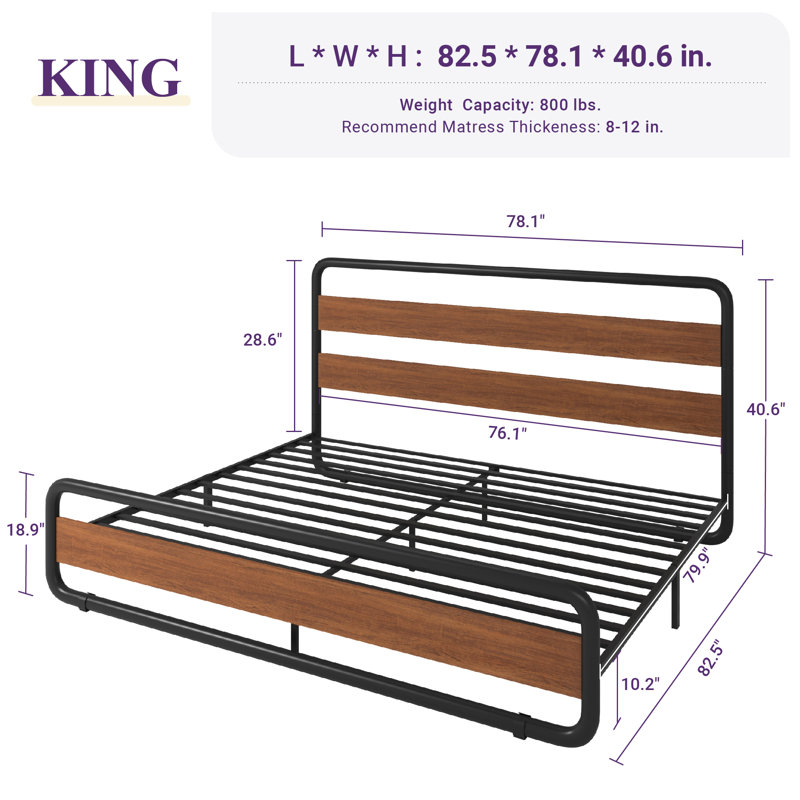 Taishima Metal Platform Bed, Queen, Black/Brown