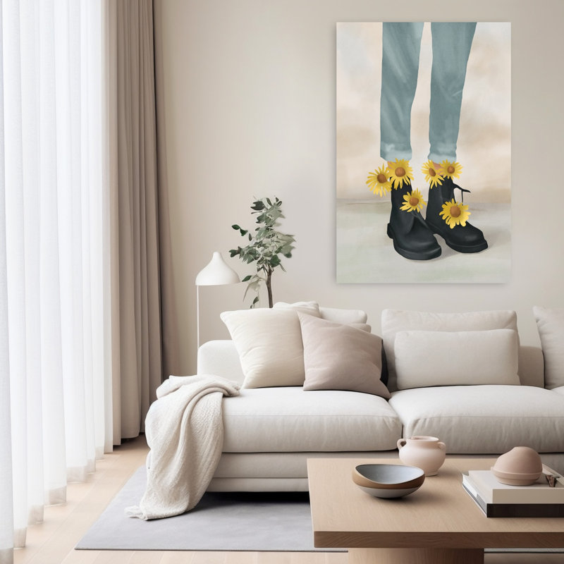 Denim tournesol bottes rustiques fantaisistes tournesol abstrait printemps art mural, H 60 po x l 40 po