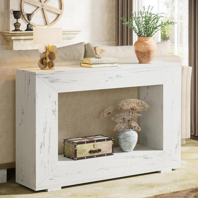 Industrial Farmhouse Console Table – Storage Shelf, White