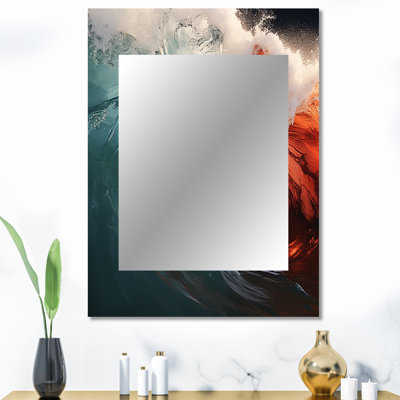 «Green Red Wave Colorful Wonder II», miroir mural décoratif côtier, miroir vert, impression sur métal
