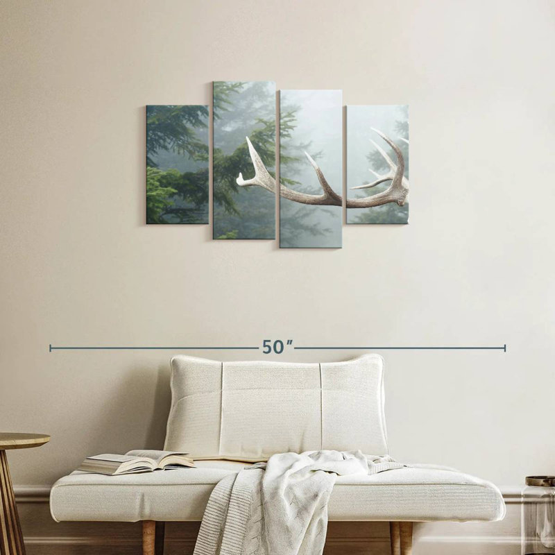 Deer Antler And Pines, 22" H x 36" W