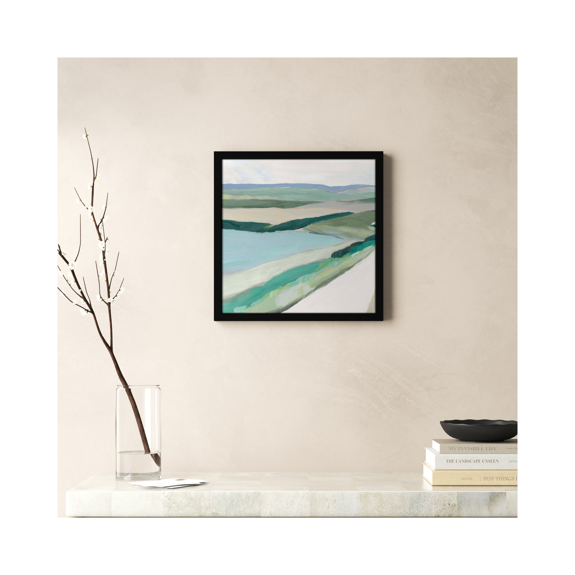 Fields Of Green I by - Single Picture Frame Print, Satin Black Framed, 17" H x 17" W x 1.25" D