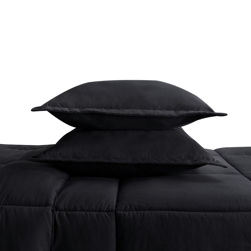Black Full Microfiber Bedspread Set with Stain Protection