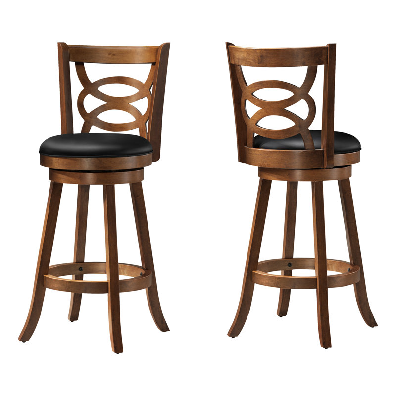 Tabouret de bar Robicheaux, pivotant, hauteur de comptoir, cuisine, bois, similicuir, brun, noir
