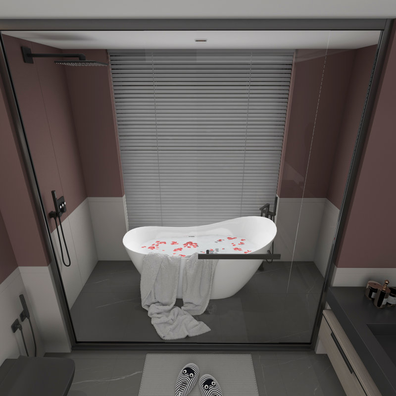  59'' x 29.5'' Free Standing Tub Acrylic Freestanding Bathtub Soaking Bath Tub J05 Bathroom Single Slipper Tub