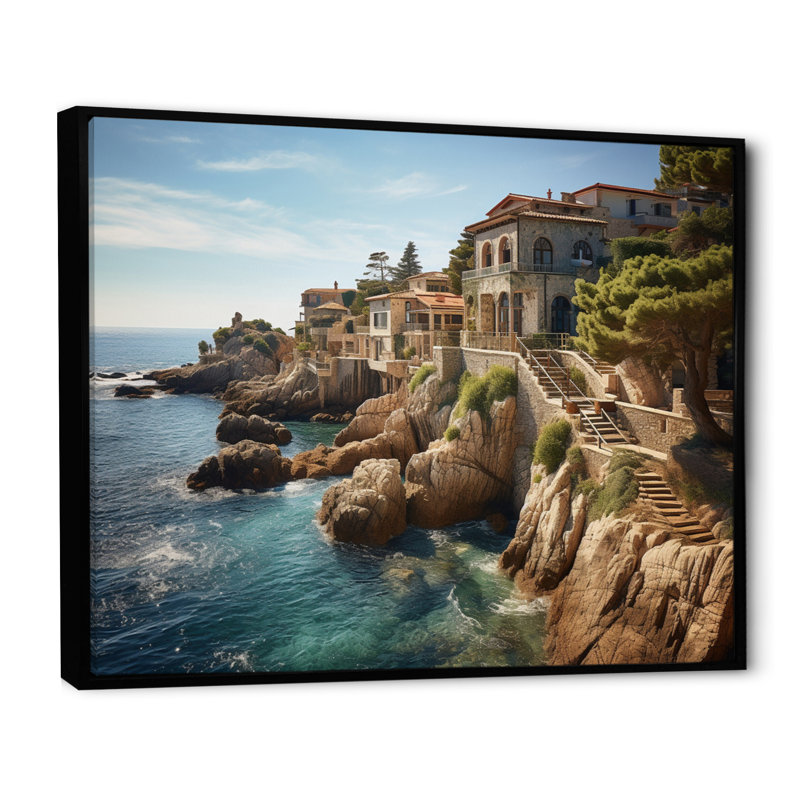 Espagne, Méditerranée, sérénité II sur toile, Cadre flottant noir, H 24 po x l 32 po x P 1 po