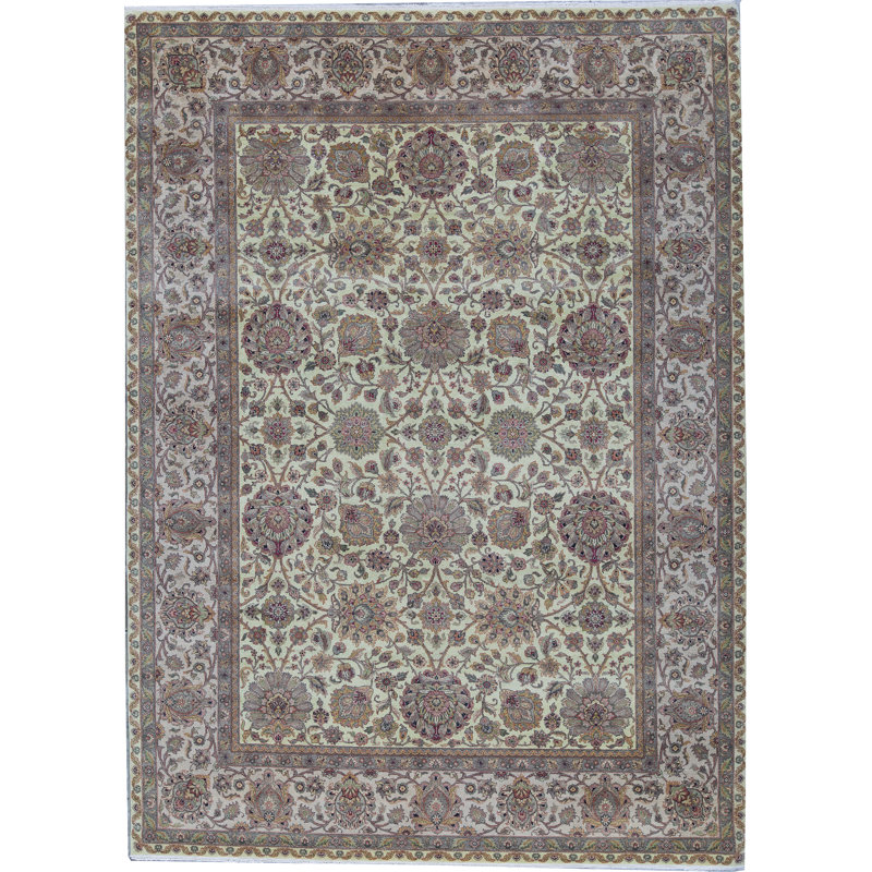 Tapis vert et crème noué à la main de haute qualité