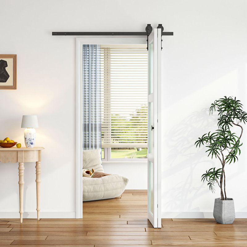 Double porte de grange pliante à panneaux en verre givré blanc H 84 po H 3 po, 30 po x 84 po
