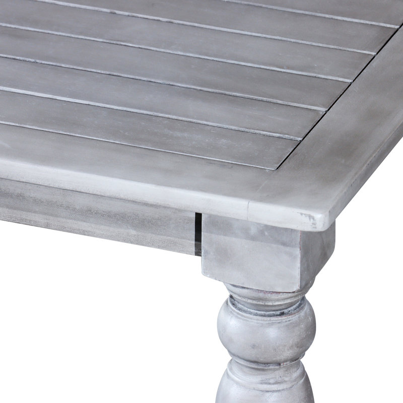 Élégante table carrée en bois massif gris argenté pour la détente en plein air et le divertissement avec glacis, pièce fonctionnelle