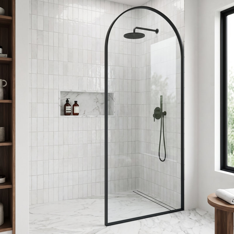 Écran de douche à cadre fixe l 34 "x H 78" avec verre transparent 3/8 "Arden, Noir mat
