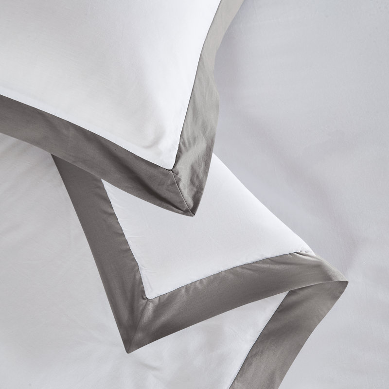 Brooklyn Loom Cotton Face Hotel Border Comforter Set, White/Gray, Queen Comforter + 2 Standard Shams