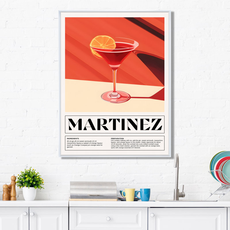 Martinez, cocktail avec zeste de citron - Art mural cocktails, Cadre flottant blanc, H 32 po x l 24 po