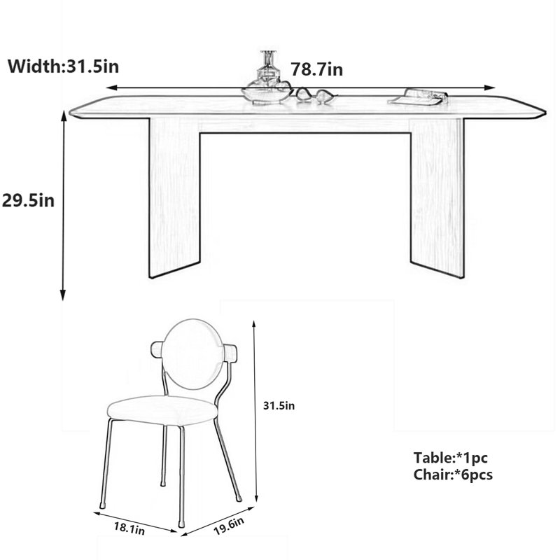 Table de salle à manger rétro de style rétro en noyer, H 29,5 po x L 78,7 po x l 31,5 po