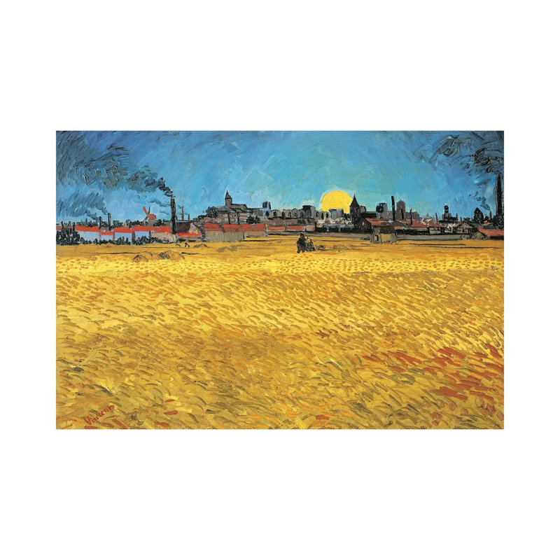Sunset: Wheat Fields Near Arles by Vincent Van Gogh - Wrapped Canvas Painting