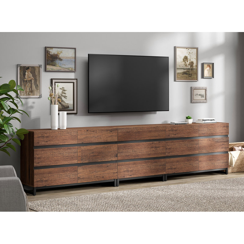 3 In 1 TV Stand For, Modern TV Console With 15 Drawers, Media Console With Adjustable Shelf For Living Room, Bedroom, Brown