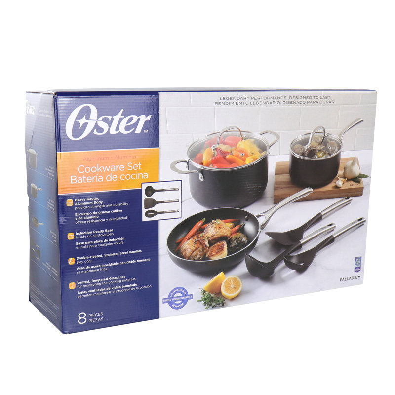 Black 8-Piece Aluminum Non-Stick Cookware Set with Stainless Steel Handles
