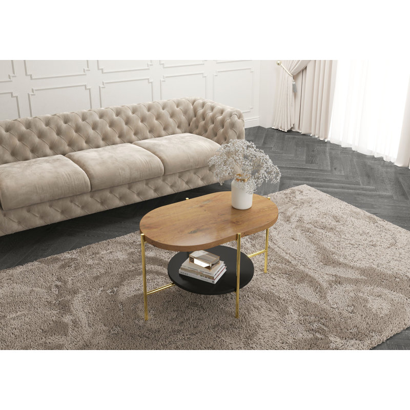 Borealis Four Leg Coffee Table with Storage, Oak/Gold