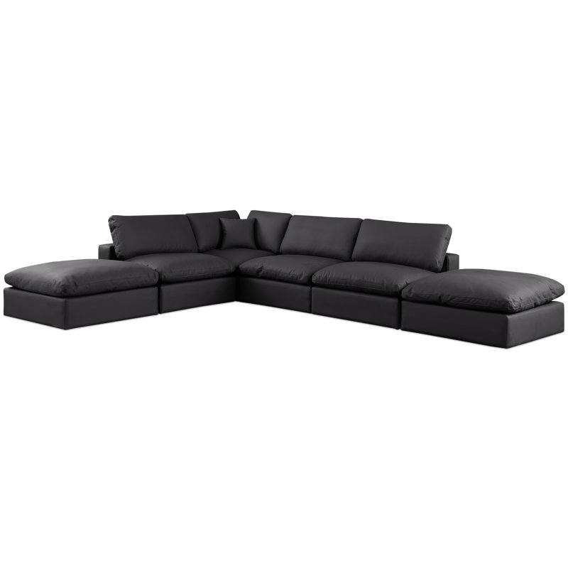 Hulon 160'' Faux Leather Modular Sofa, Black Vegan Leather