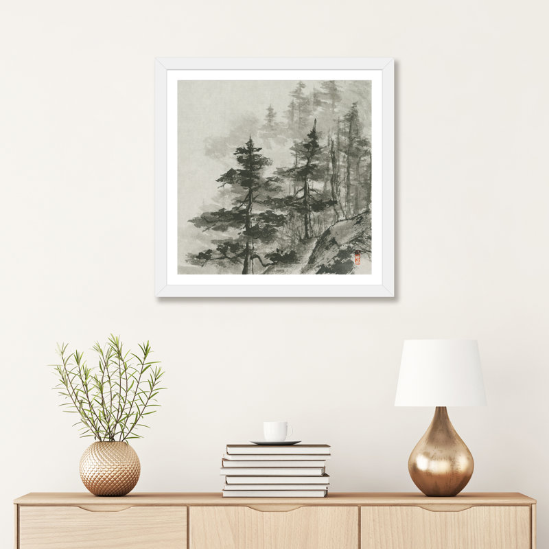 «Sumi Treetops» par Chris Paschke - reproduction d'art, H 16 po x l 16 po x p 1 po, Papier encadré blanc