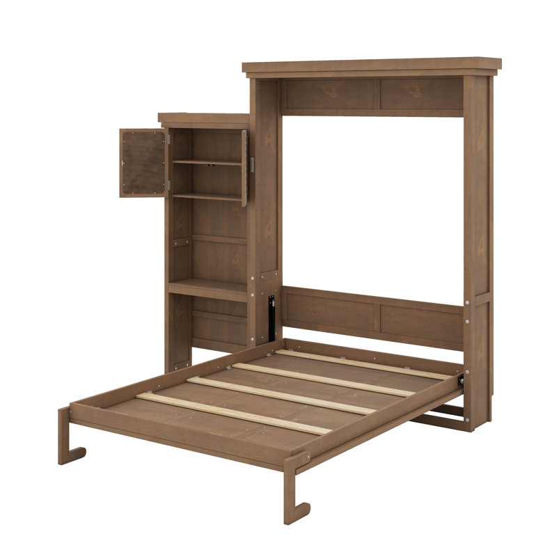 Grand lit escamotable avec plusieurs tablettes de rangement, Couleur du bois