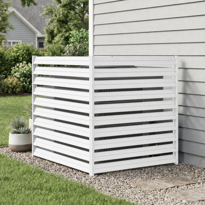 Écran d'intimité en métal pour climatiseur - clôture à 3 panneaux en métal blanc à persiennes pour climatiseurs, poubelles et pompes de piscine, l 38 po x H 40 po