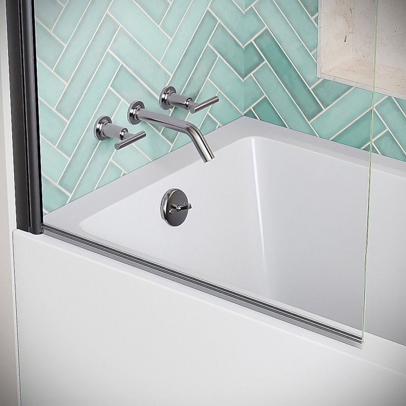 Panneau de baignoire fixe sans cadre 32 "x 55" Salinello avec quincaillerie en verre trempé transparent traité 1/4 "CrystalTech