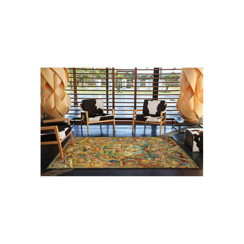 Tapis jaune lavable à motif moderne jaune, Sous-tapis rectangulaire de 3 pi 3 po x 4 pi 11 po