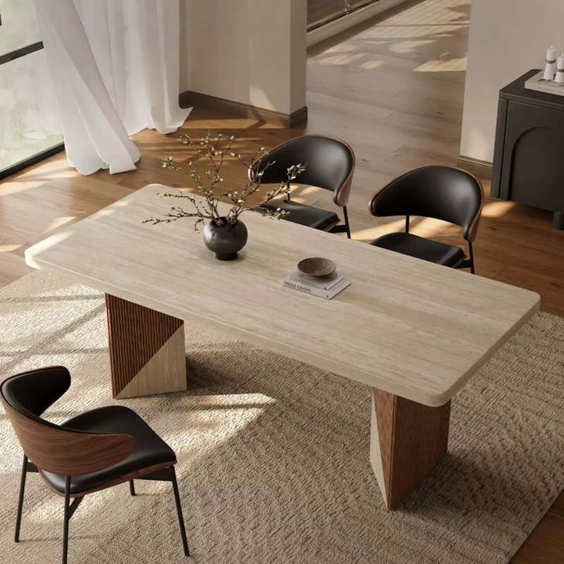 Retro rock plate dining table: Durable, 29.52"H x 86.61"L x 31.49"W