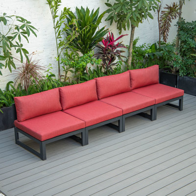 Ensemble de chaises de patio en aluminium sans accoudoirs 4 pièces Letendre avec structure thermolaquée et coussins amovibles pour patio, balcon ou jardin