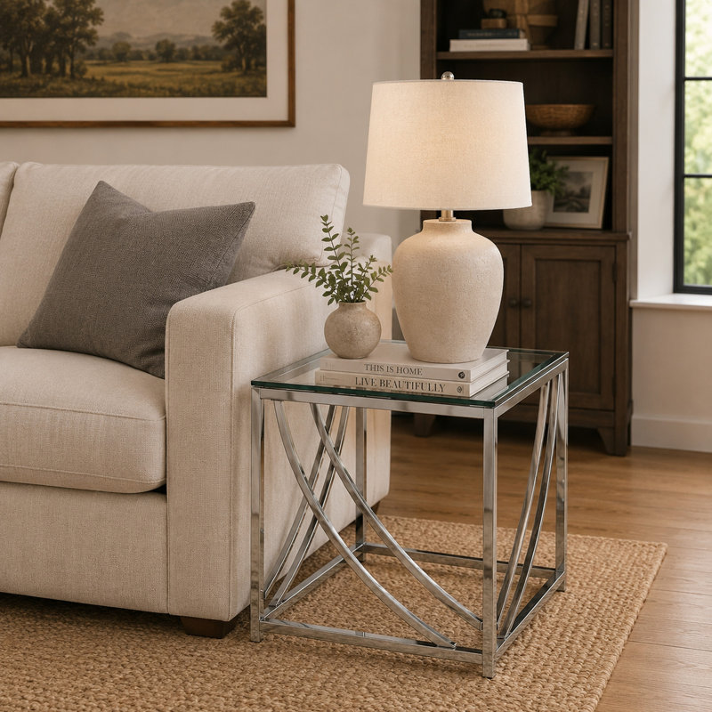 Aliaksej Glass Top End Table