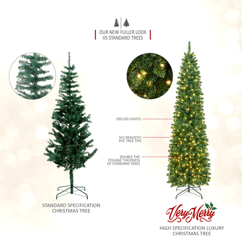 VeryMerry 'Aspen' Christmas Tree with 200 Built-In Warm White LED Lights - 5FT 