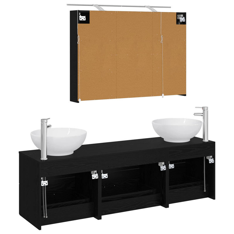 Vanity & Mirror Set, Dark Wood