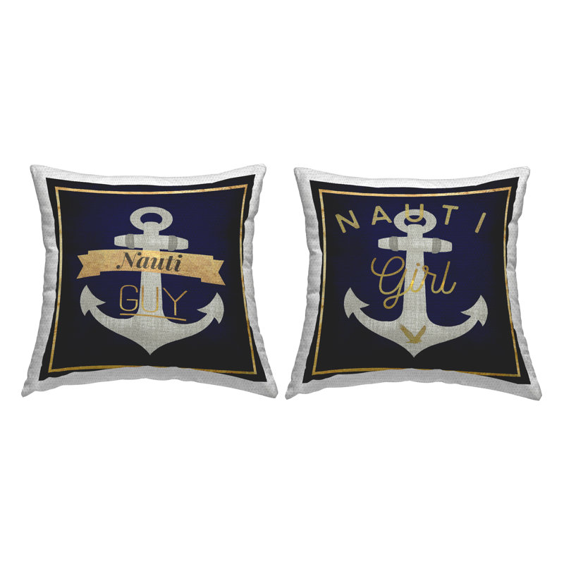 Ensemble de coussins 2 pièces Nauti Girl & Guy par Graffi * Tee, Noir / géométrique doré