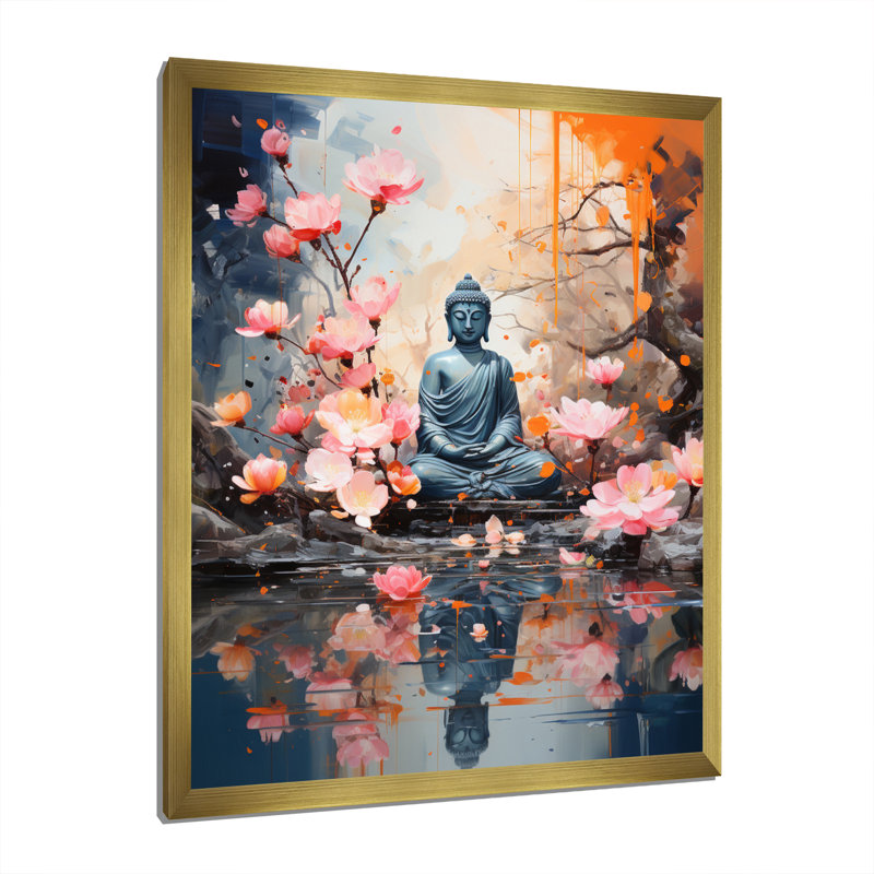 Floral Buddha In Meditation I sur impression sur toile, H 32 po x l 16 po x P 1 po, Cadre doré simple