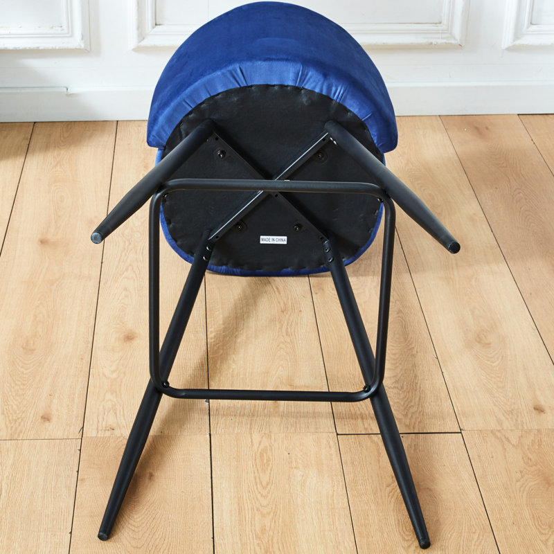 2 pièces tabourets de bar modernes, chaise de comptoir avec dossier. Pieds et repose-pieds en métal. Siège en tissu bleu. Assemblage facile pour la cuisine. Repose-pieds. Revêtement.