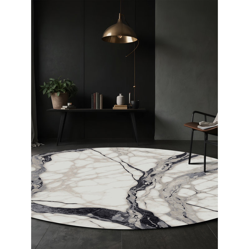 Tapis gris lavable à la machine, Rond 7 pi